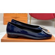 Louis Vuitton Patent Leather Madeleine Flat Ballerinas Blue with Crystal LV Circle