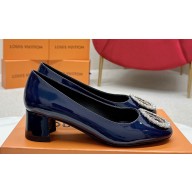 Louis Vuitton Patent Leather Madeleine Pumps Blue with Crystal LV Circle