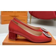 Louis Vuitton Patent Leather Madeleine Pumps Red with Crystal LV Circle