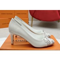 Louis Vuitton Patent Leather White and Monogram Canvas Stiletto Heel Pumps with Bow