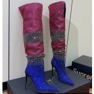 Giuseppe Zanotti Heel 9.5cm Gz Gala Caleido Knee High Boots Multicoloured Rhinestones Embroidery Pink/Blue 2024