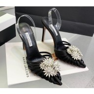 Aquazzura Heel 10.5cm Crystal Margarita Sling Pumps with clear PVC strap in Satin Black 2024