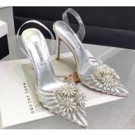 Aquazzura Heel 10.5cm Crystal Margarita Sling Pumps with clear PVC strap in Leather Silver 2024