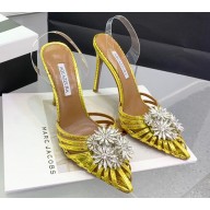 Aquazzura Heel 10.5cm Crystal Margarita Sling Pumps with clear PVC strap in Leather Gold 2024