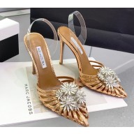 Aquazzura Heel 10.5cm Crystal Margarita Sling Pumps with clear PVC strap in Leather Bronze 2024