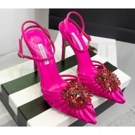 Aquazzura Heel 10.5cm Crystal Margarita Pumps Satin Fuchsia 2024