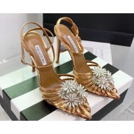 Aquazzura Heel 10.5cm Crystal Margarita Pumps Leather Bronze 2024