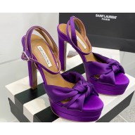 Aquazzura Heel 13.5cm Platform 4cm Olie Plateau Sandals in Satin Purple 2024