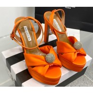 Aquazzura Heel 13.5cm Platform 4cm Yes Darling Sandals in Satin Orange 2024