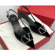 Valentino Heel 3.5cm Vlogo Signature Slingback Pumps Velvet Black 2024