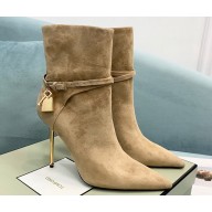 Tom Ford Heel 10.5cm Leather Padlock Ankle Boots Suede Beige 2024