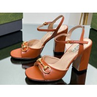 Gucci Heel 9cm Women's Horsebit sandals 771600 leather Brown 2024