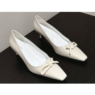 Ferragamo Heel 4.5cm Kitten heel pumps with asymmetric bow in calfskin White 2024