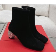 Roger Vivier Crystal Heel 6.5cm Ankle Boots in Suede Black 2024
