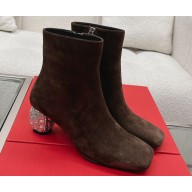 Roger Vivier Crystal Heel 6.5cm Ankle Boots in Suede Brown 2024