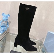Prada Leather boots Suede Black with Enameled metal triangle logo 1W234N 2024