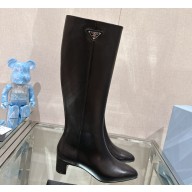 Prada Leather boots Black with Enameled metal triangle logo 1W234N 2024