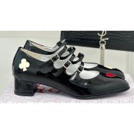 Carel Heel 4.5cm KINA naplack leather Mary Janes pumps Black/Silver 2024
