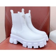 Prada Monolith brushed leather booties White with Enameled metal triangle logo 1T256N 2024