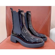 Prada Patent leather booties Black with Enameled metal triangle logo 1U251N 2024