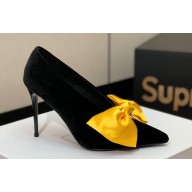 Balmain Heel 9.5cm Velvet Clara stilettos Pumps with Large satin bow Black/Yellow 2024