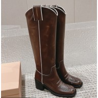 Miu Miu Leather boots 5W967D Coffee 2024