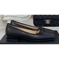 Chanel Vintage CC Logo and Bow Ballet Flats Leather Black 2024