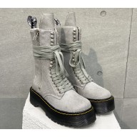DR. MARTENS x Rick Owens Heel 5.5cm STROBE CALF LENGTH Boots in PEARL HAIR-ON COW LEATHER 2024