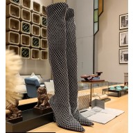 Balenciaga Heel 9cm Over the Knee Boots in Satin Black with Fishnet