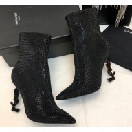 Saint Laurent Heel 10.5cm opyum booties in leather with Crystals Black 2024