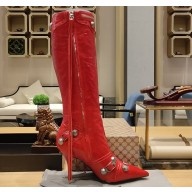 Balenciaga Heel 9cm Cagole Boots in Arena lambskin Red