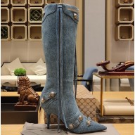Balenciaga Heel 9cm Cagole Boots in blue denim printed Nappa lambskin