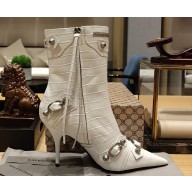 Balenciaga Heel 9cm Cagole Booties in Croco Pattern White