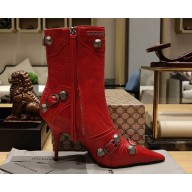 Balenciaga Heel 9cm Cagole Booties in Arena lambskin Red