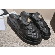 Chanel Heel 5cm CC Logo and Quilting Lambskin Mules Black 2024