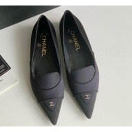 Chanel Crystal CC Logo Vintage Ballet Flats in Satin Black 2024