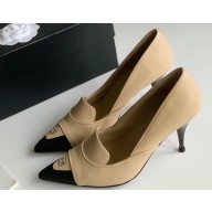 Chanel Heel 8cm Crystal CC Logo Vintage Pumps in Lambskin Beige 2024