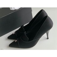 Chanel Heel 8cm Crystal CC Logo Vintage Pumps in Satin Black 2024