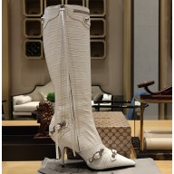 Balenciaga Heel 9cm Cagole Boots in Croco Pattern White