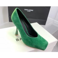 Balmain Heel 10cm Suede Green Leather Pumps Spring-Summer 2024 Fashion show