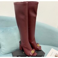 Versace Heel 10.5cm Gianni Ribbon Knee-High Boots Leather Burgundy 2024