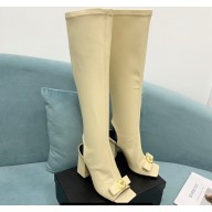 Versace Heel 10.5cm Gianni Ribbon Knee-High Boots Leather Beige 2024