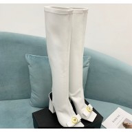 Versace Heel 10.5cm Gianni Ribbon Knee-High Boots Leather White 2024