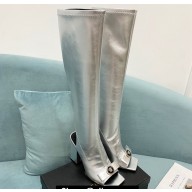 Versace Heel 10.5cm Gianni Ribbon Knee-High Boots Leather Silver 2024