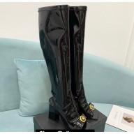 Versace Heel 10.5cm Gianni Ribbon Knee-High Boots Leather Patent Black 2024