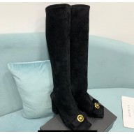 Versace Heel 10.5cm Gianni Ribbon Knee-High Boots Leather Suede Black 2024