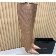 Versace Heel 11cm Allover Knee-High Boots Beige 2024