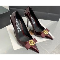 Versace Heel 11cm Gianni Ribbon Pumps Leather Patent Burgundy 2024