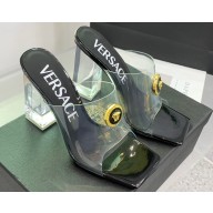Versace Clear Heel 10cm Medusa hardware Alia Mules PVC Black 2024