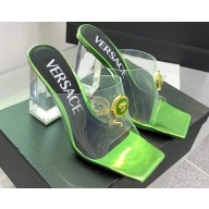 Versace Clear Heel 10cm Medusa hardware Alia Mules PVC Green 2024